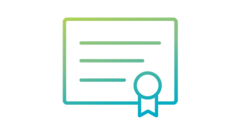 Blue-green gradient icon of a certificate
